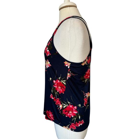 Papermoon Women's S Boho Beach Strappy Floral Criss Cross Stretch Tank Top - Picture 2 of 7
